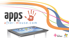 Logo APPS by AFTER-MOUSE.COM, table Samsung SUR40 with Microsoft® PixelSense™